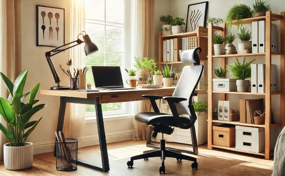 Helles, gemütliches Arbeitszimmer mit viel Grün