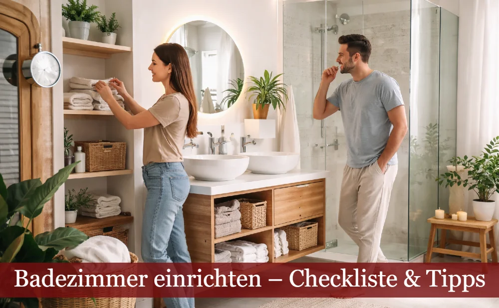 Mann und Frau im gemütlich eingerichteten Badezimmer