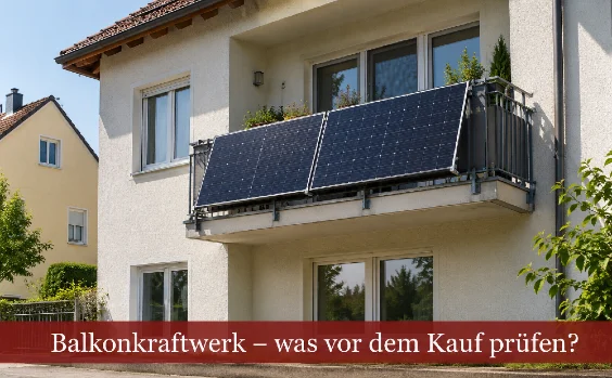Balkonkraftwerk - Symbolbild. Text: Balkonkraftwerk - was vor dem Kauf prüfen?