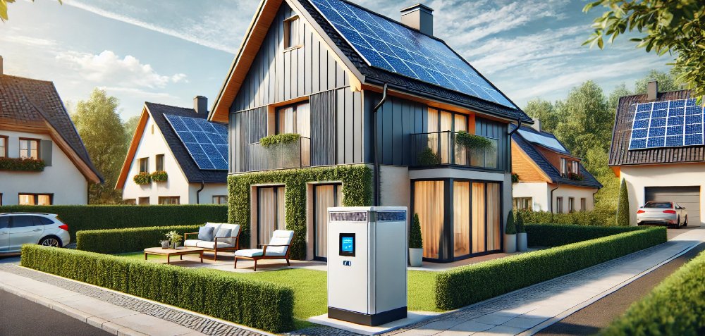 Batteriespeicher vor einem Haus