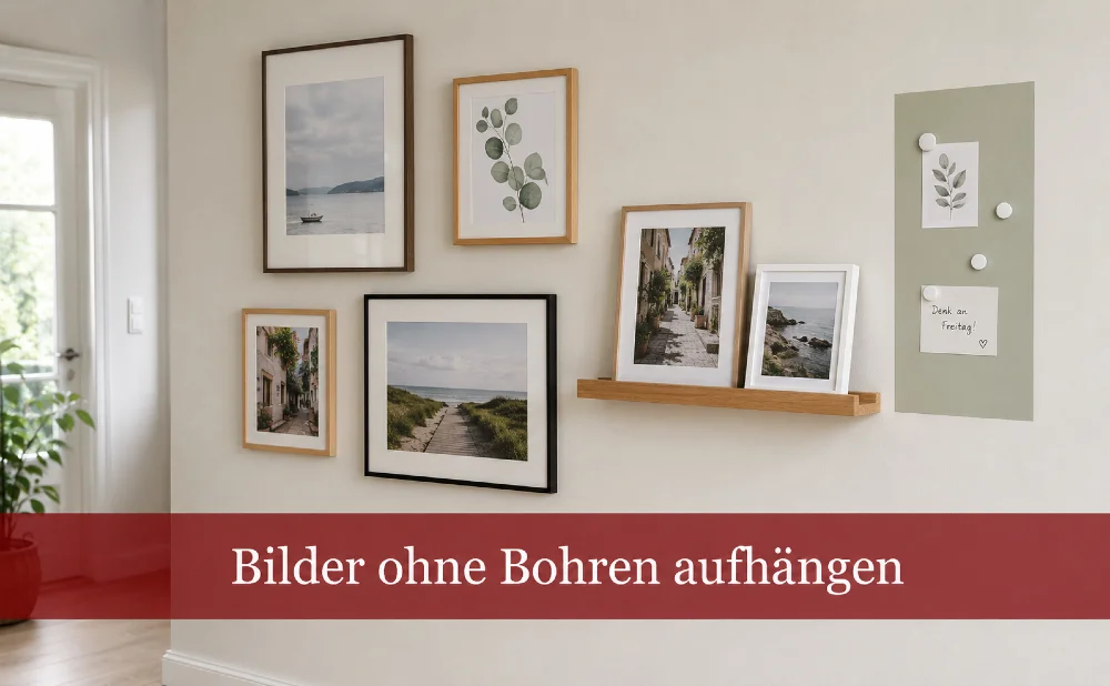 Bilder im Wohnzimmer ohne Bohren aufgehängt