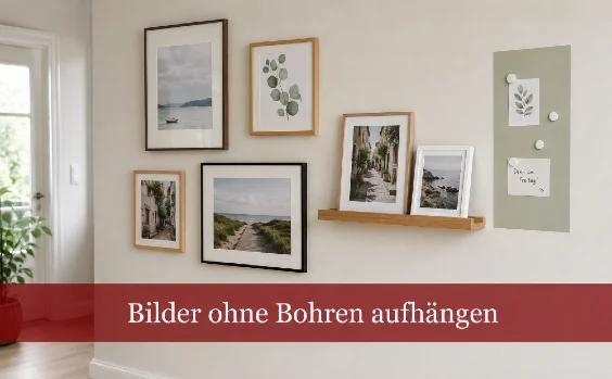 Bilder im Wohnzimmer ohne Bohren aufgehängt
