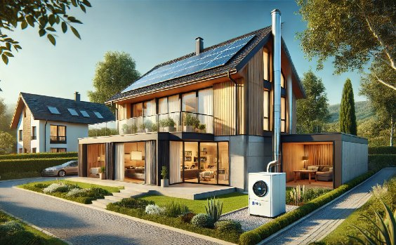 Blockheizkraftwerk vor Einfamilienhaus