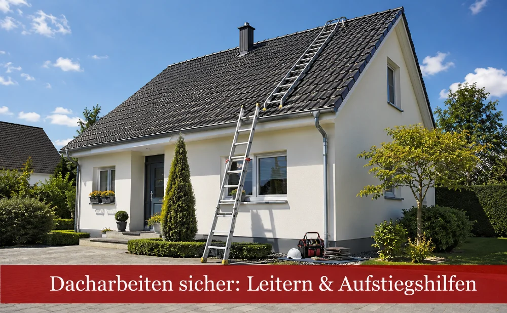 Dacharbeiten mit Leiter sicher ausführen - Symbolbild