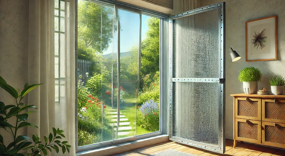 Fliegengitter an Terrassentür und -fenster