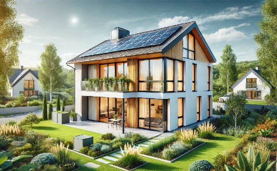 Ein Passivhaus in grünem Umfeld