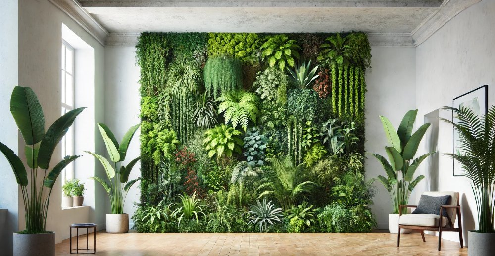Wand mit Pflanzen im Wohnzimmer