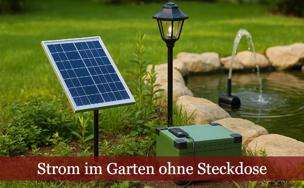 Strom im Garten mit Solarmodul für Pumpe im Gartenteich