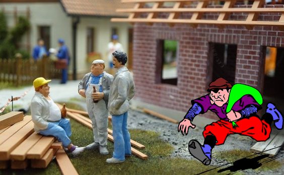 Ein Dieb flieht von der Baustelle