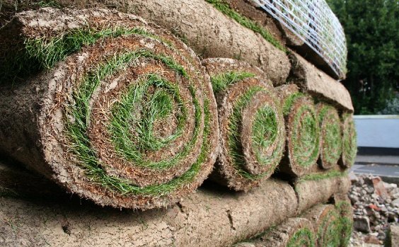 Rollrasen: Rollen gestapelt